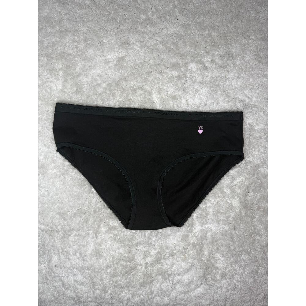 NWT Victoria’s Secret Cotton Lingerie Hiphugger Panty Black Large VS Logo